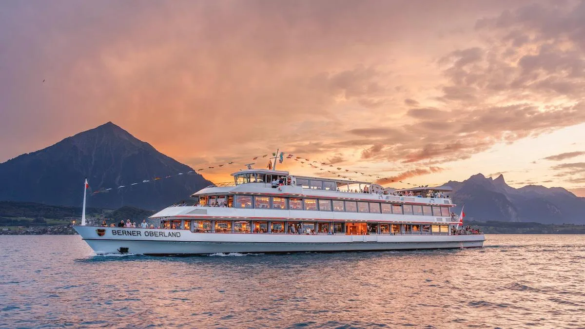 Sunset cruise across Lake Thun near Interlaken