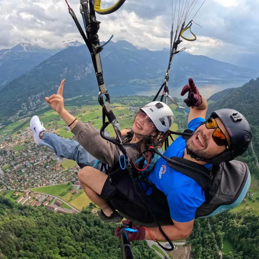 Paragliding flight above Interlaken and the Swiss Alps