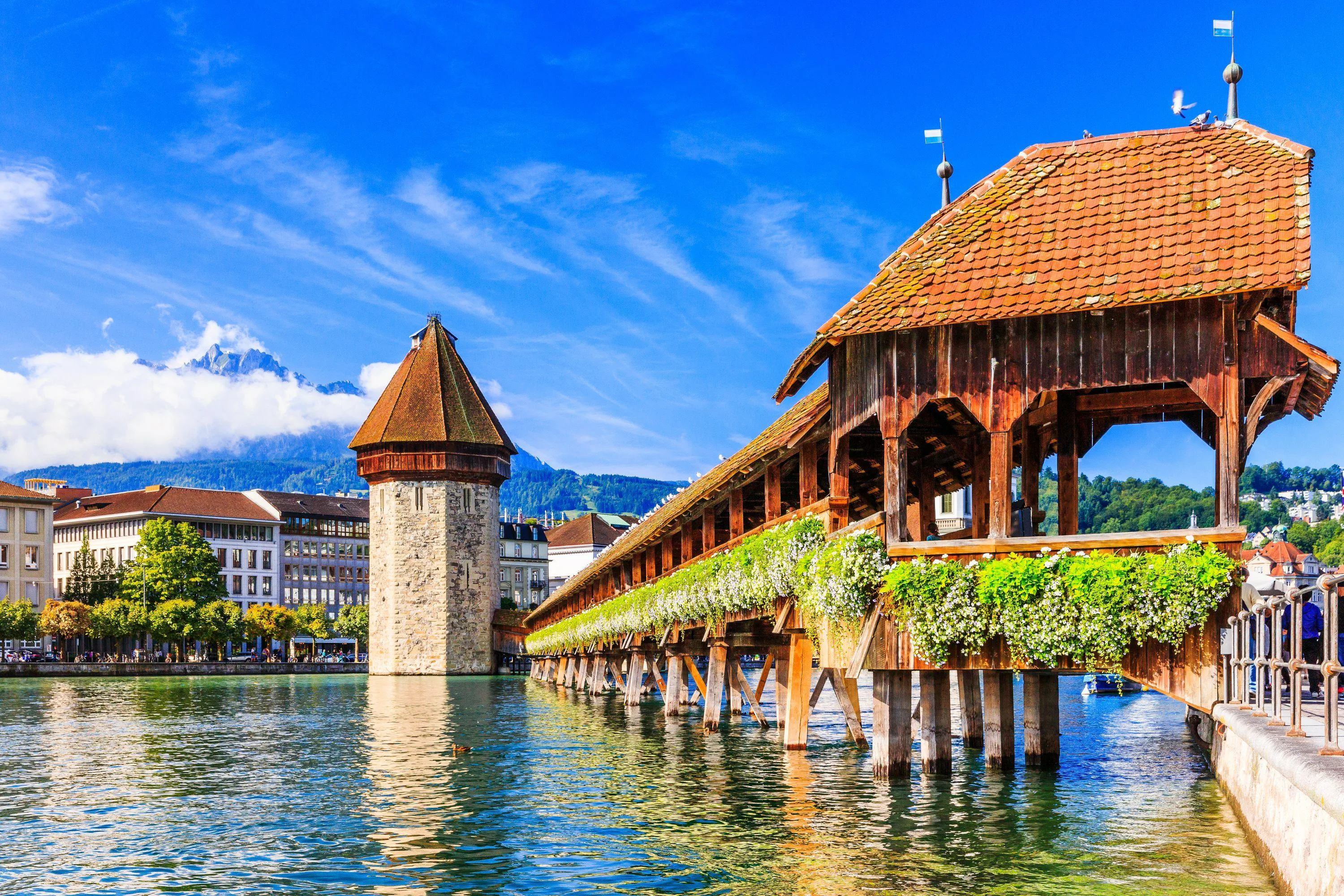 Chapel Bridge and historic waterfront in Lucerne