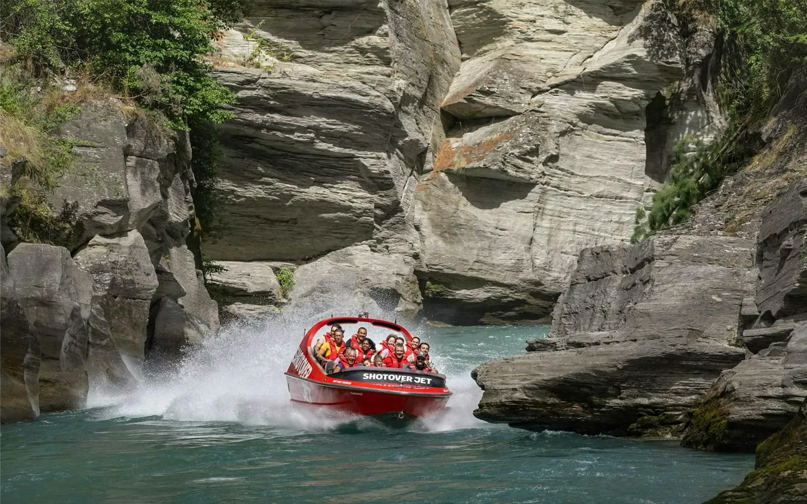 Shotover Jet racing through the Shotover River Canyons