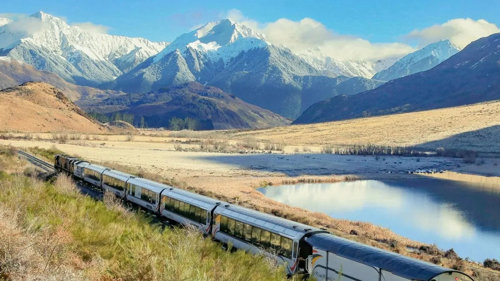 TranzAlpine Train traveling through New Zealand's Southern Alps