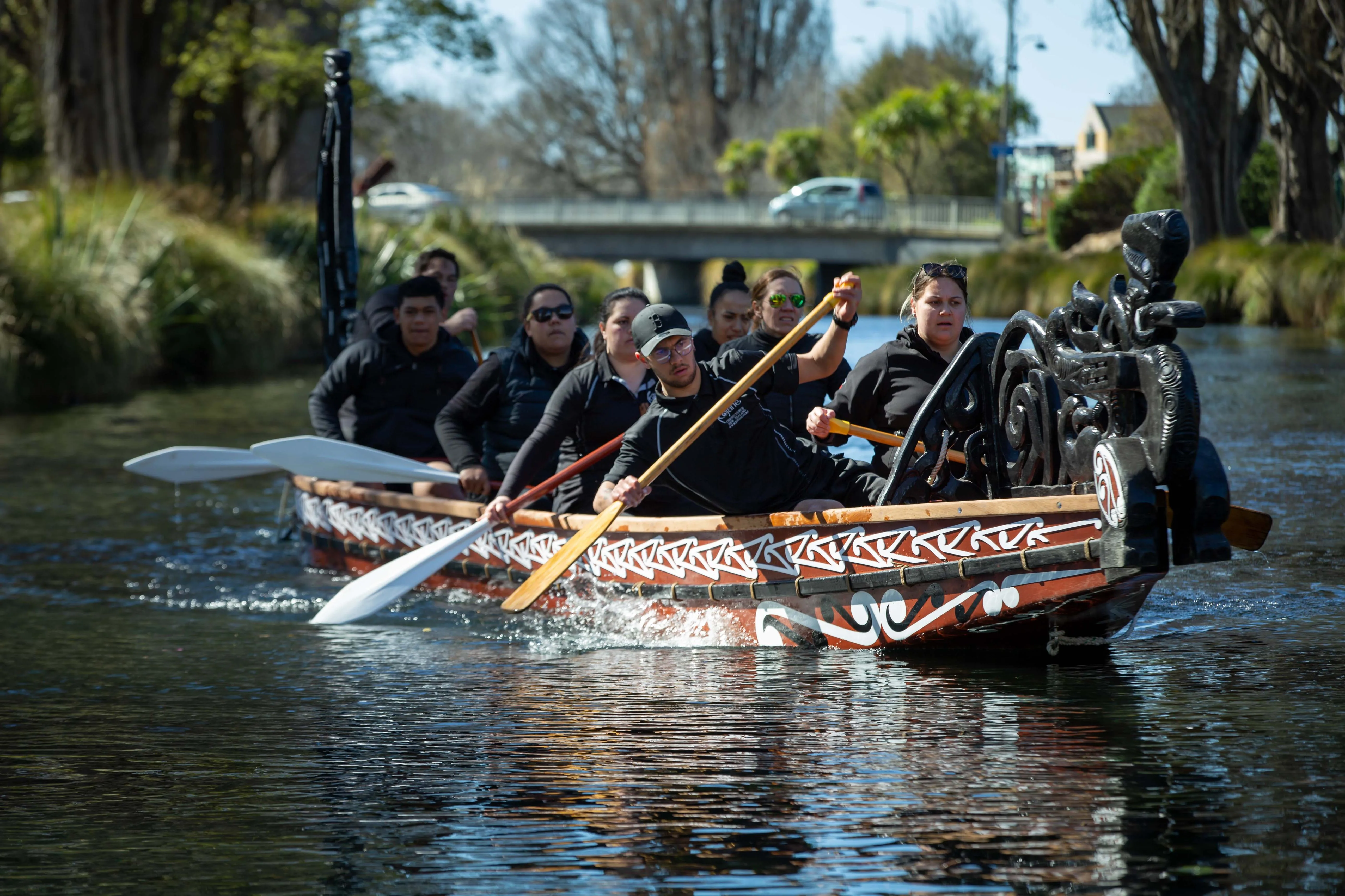Waka paddling cultural experience on the Avon River in Christchurch